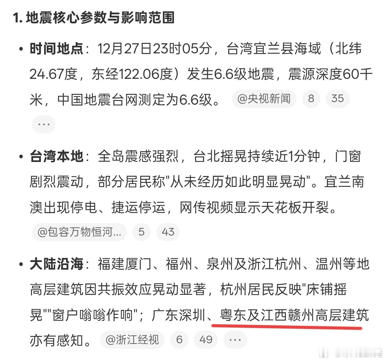 台湾海域6.6级地震第一次在地震新闻上看到我们江西赣州有震感…我完全没感觉啊，还