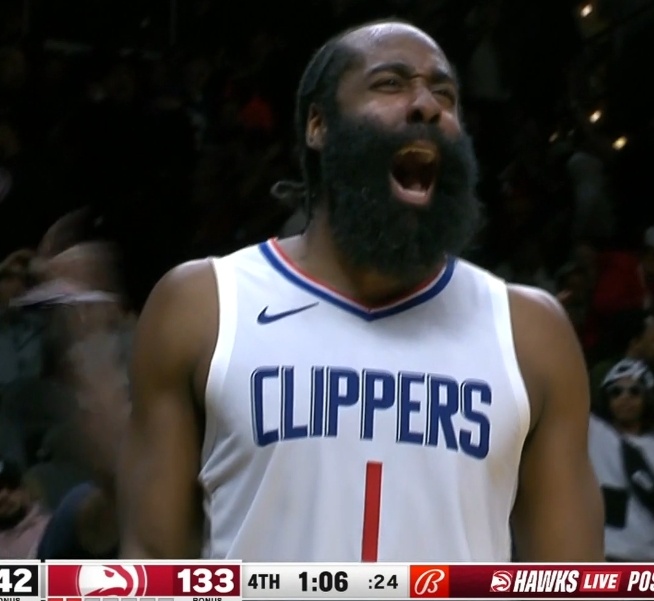 又是我登杀死比赛！哈登极限单挑特雷-杨撤步打成3+1&怒吼庆祝 ​​​