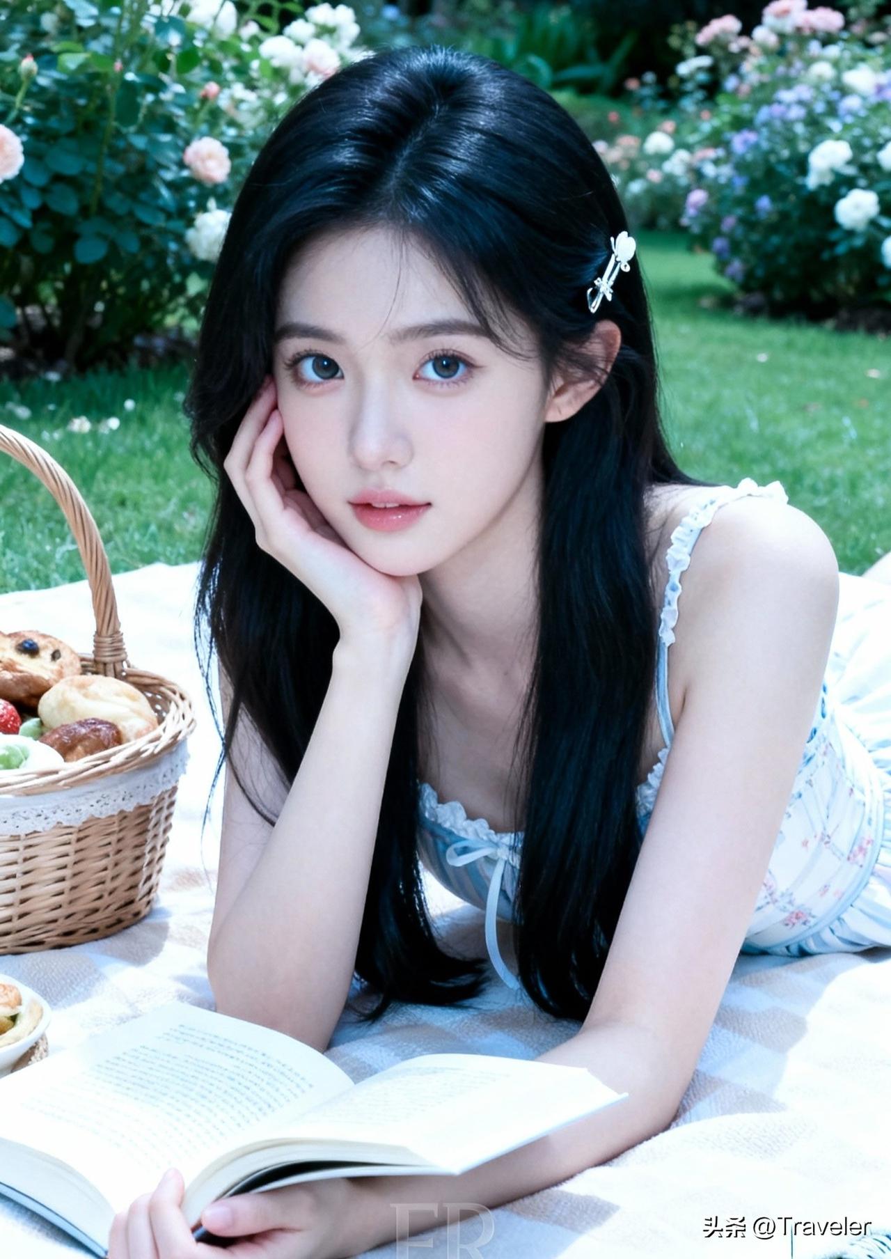 阳光下的野餐时光，与书为伴的惬意午后。🌸📖🌿