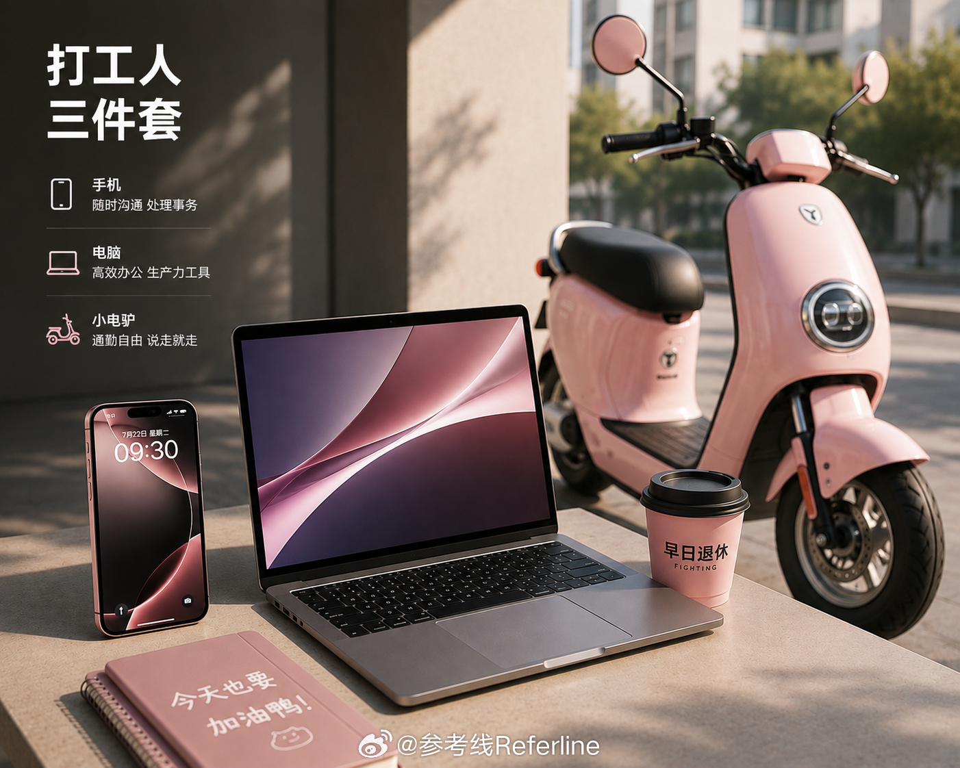 才知道打工人三件套指的是：手机、电脑、小电驴 很符合深圳打工人的真实状态了  打