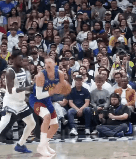 NBA季后赛森林狼队对阵掘金队的比赛中，森林狼队的兰德尔做出了一个极具争议的防守