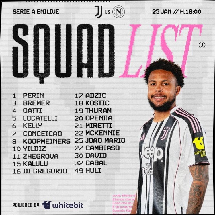 意甲第22轮尤文图斯公布主场对阵拿波里22人大名单。

拿下拿波里🚀🚀🚀F