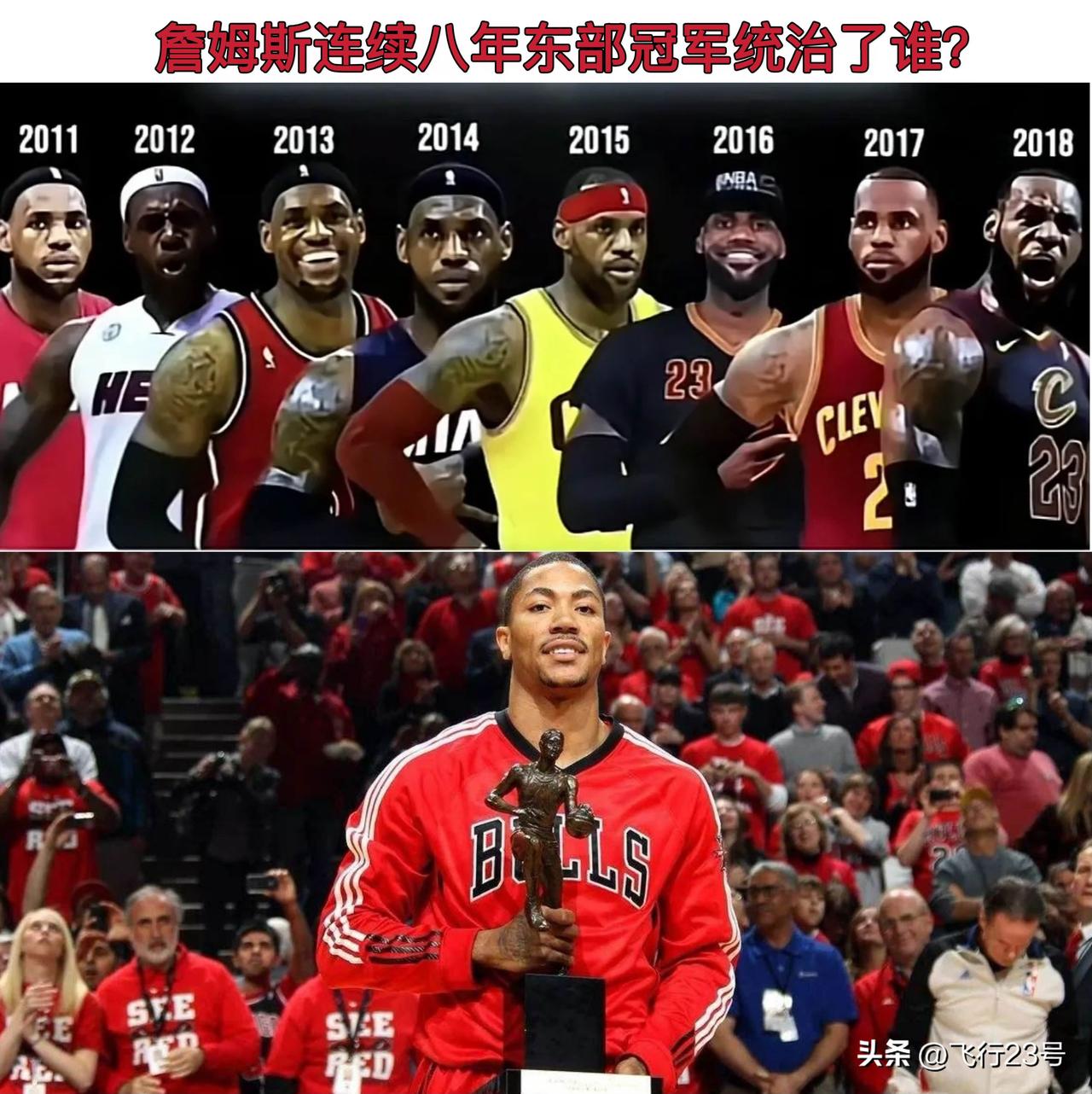 詹姆斯东部八年冠军统治了谁？
不看不知道，一看吓一跳。
八年时间只遇到一个一阵对