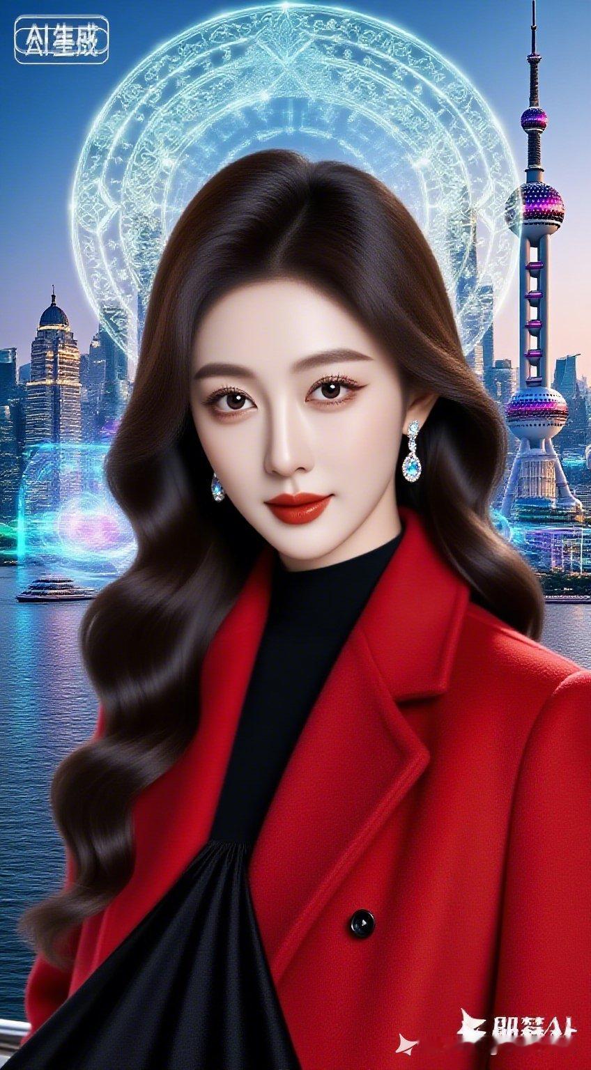 都市丽人风范，红衣惊艳上海滩！👗✨