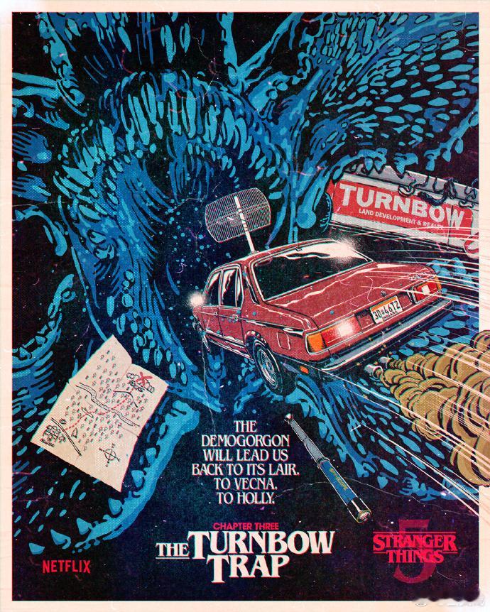 怪奇物语魔王海报《怪奇物语》第五季曝光第3集海报！海报以蓝色为主色调，压迫感满满