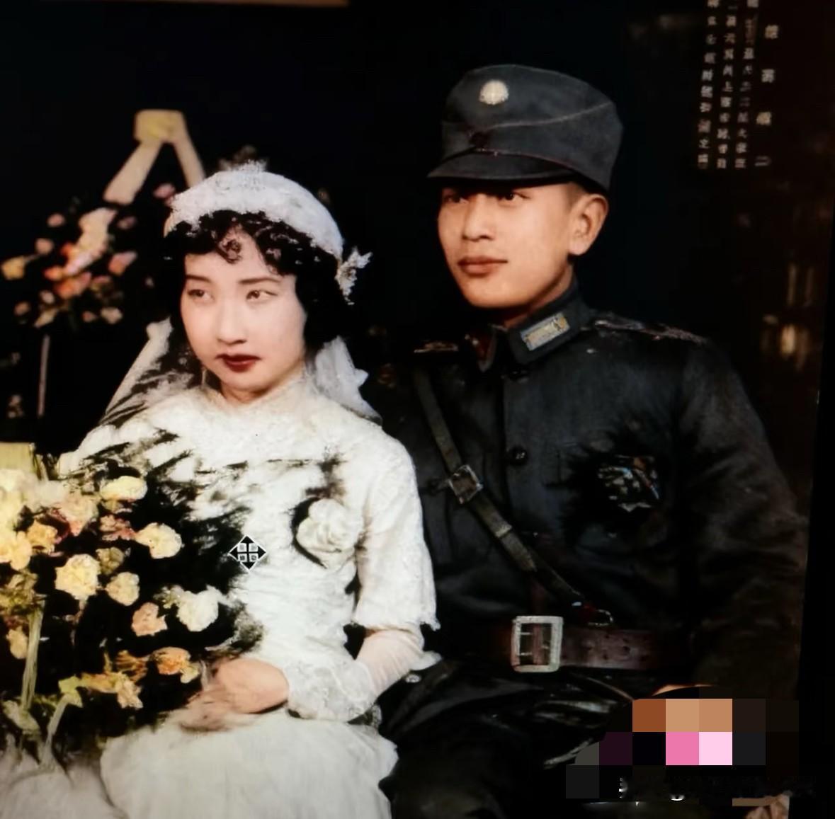 1932年，28岁的德械88师副师长孙元良与夫人吴懿辉大婚时，一张珍贵的照片。