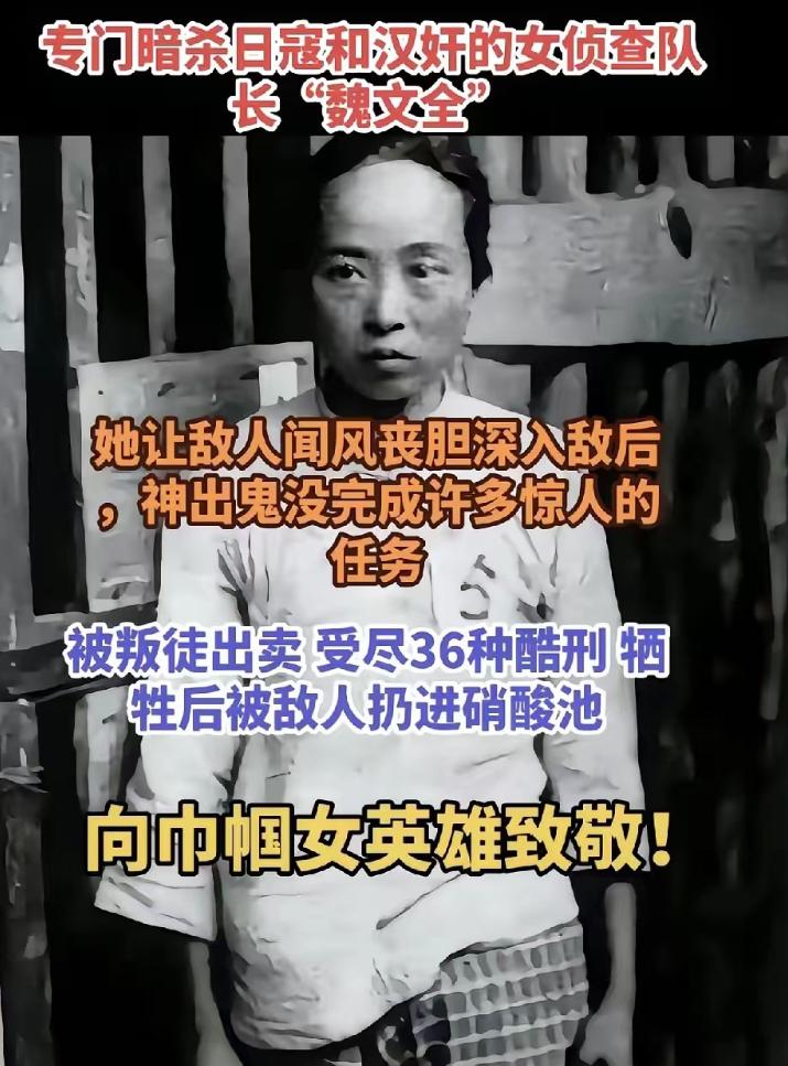 她是深入虎穴的女侦查队长，死后遗体却被敌人扔进硝酸池

她叫魏文全。

彼时，魏