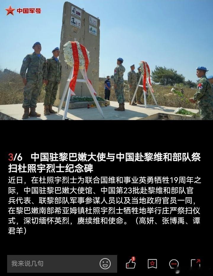 精忠蓝盔[超话]致敬中国军人致敬中国蓝盔致敬中国蓝盔英雄 近日，在杜照宇烈士为联