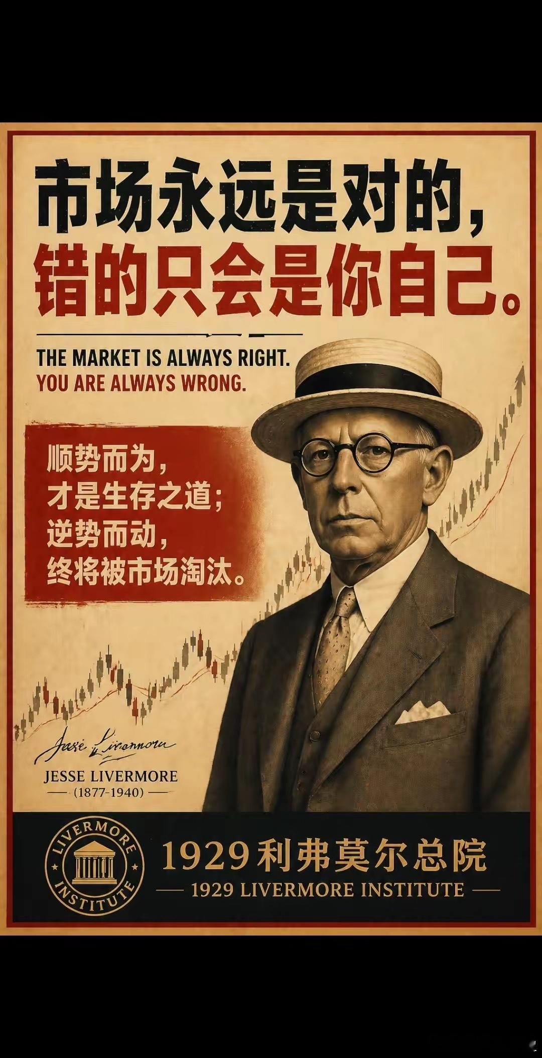 利弗莫尔说：市场永远是对的，错的只是你。你本来很清醒，知道趋势在哪边，知道该顺着