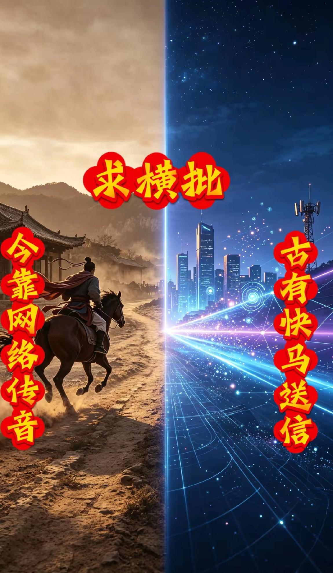 古代快马送信，鸽子送信，现代网络传信。求高手赐横批！
友友请出横批 对对联 请对