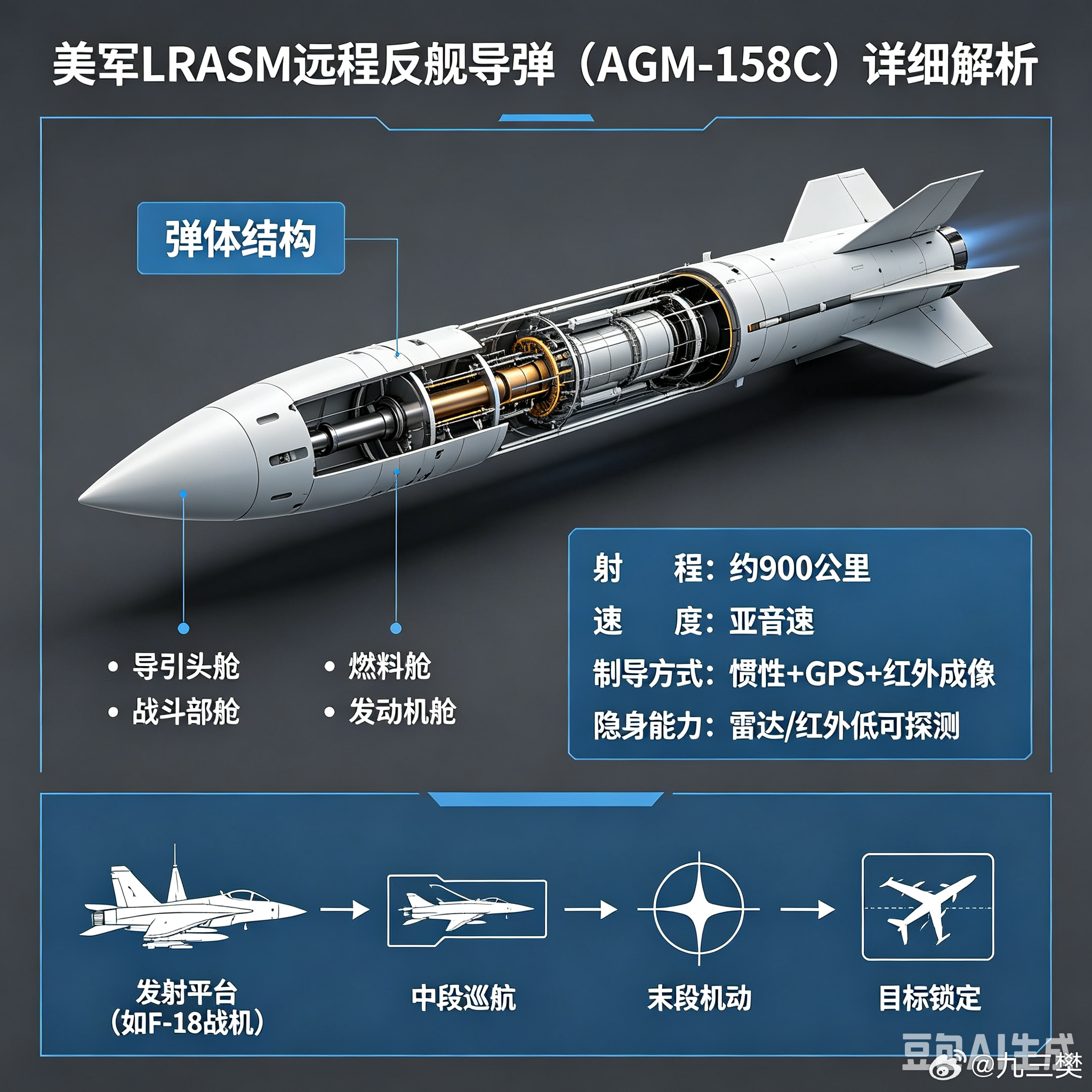 军事ai新视野 美军LRASM远程反舰导弹（AGM‑158C）ai热力追踪 LR