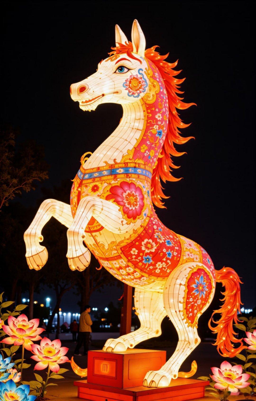 彩灯一亮年味就有了在灯会看到这匹骏马灯直接被惊艳到✨流光溢彩的纹路，昂首扬蹄的姿