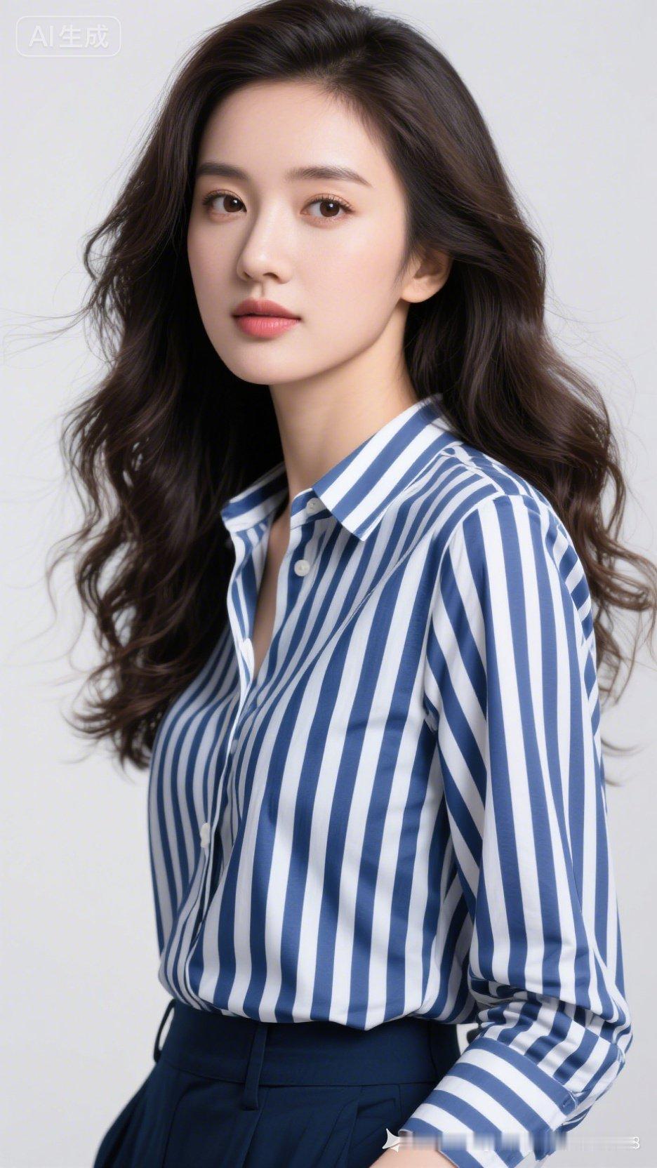 优雅蓝白条纹衬衫，简约时尚，气质满满！
