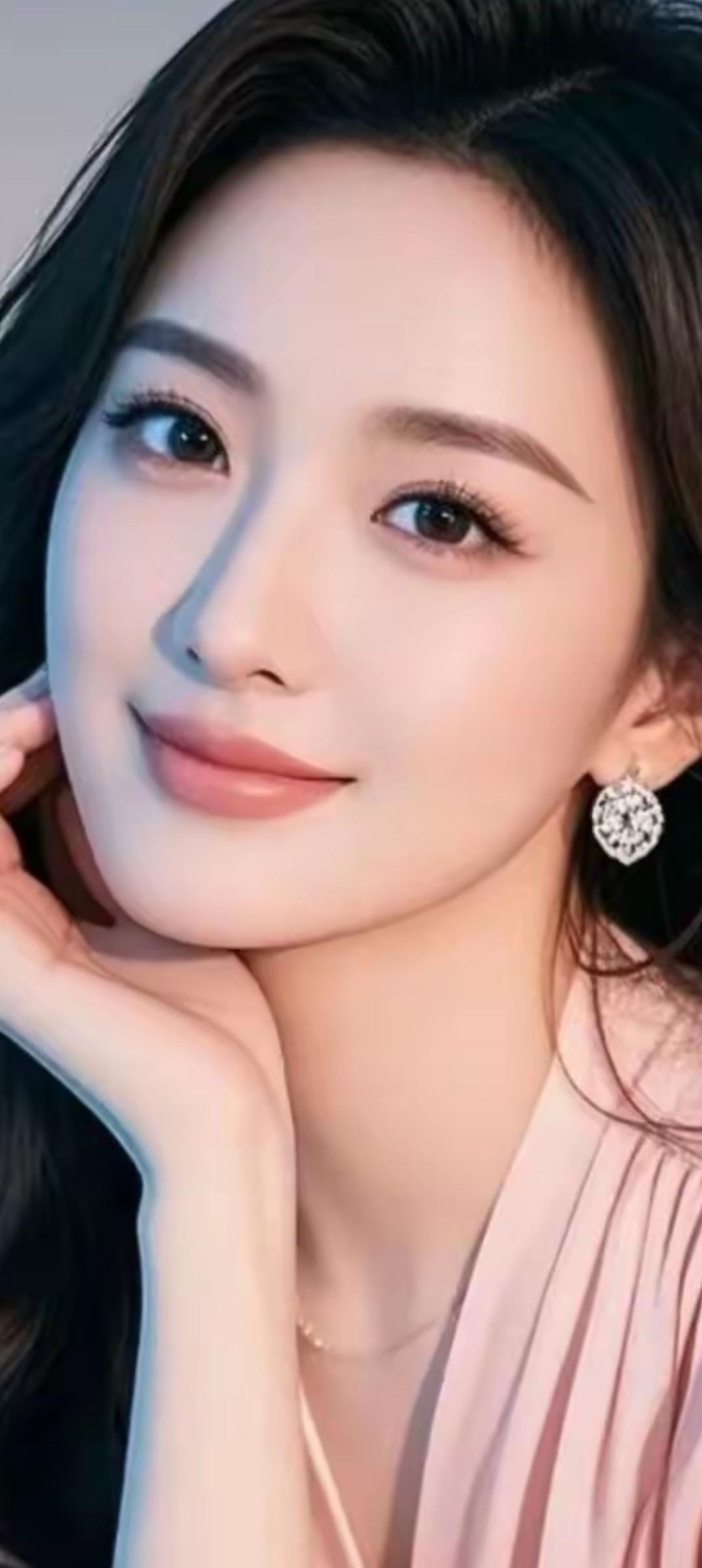 温柔甜美的微笑，闪耀的耳环，粉色的连衣裙，女神范儿十足！💖✨