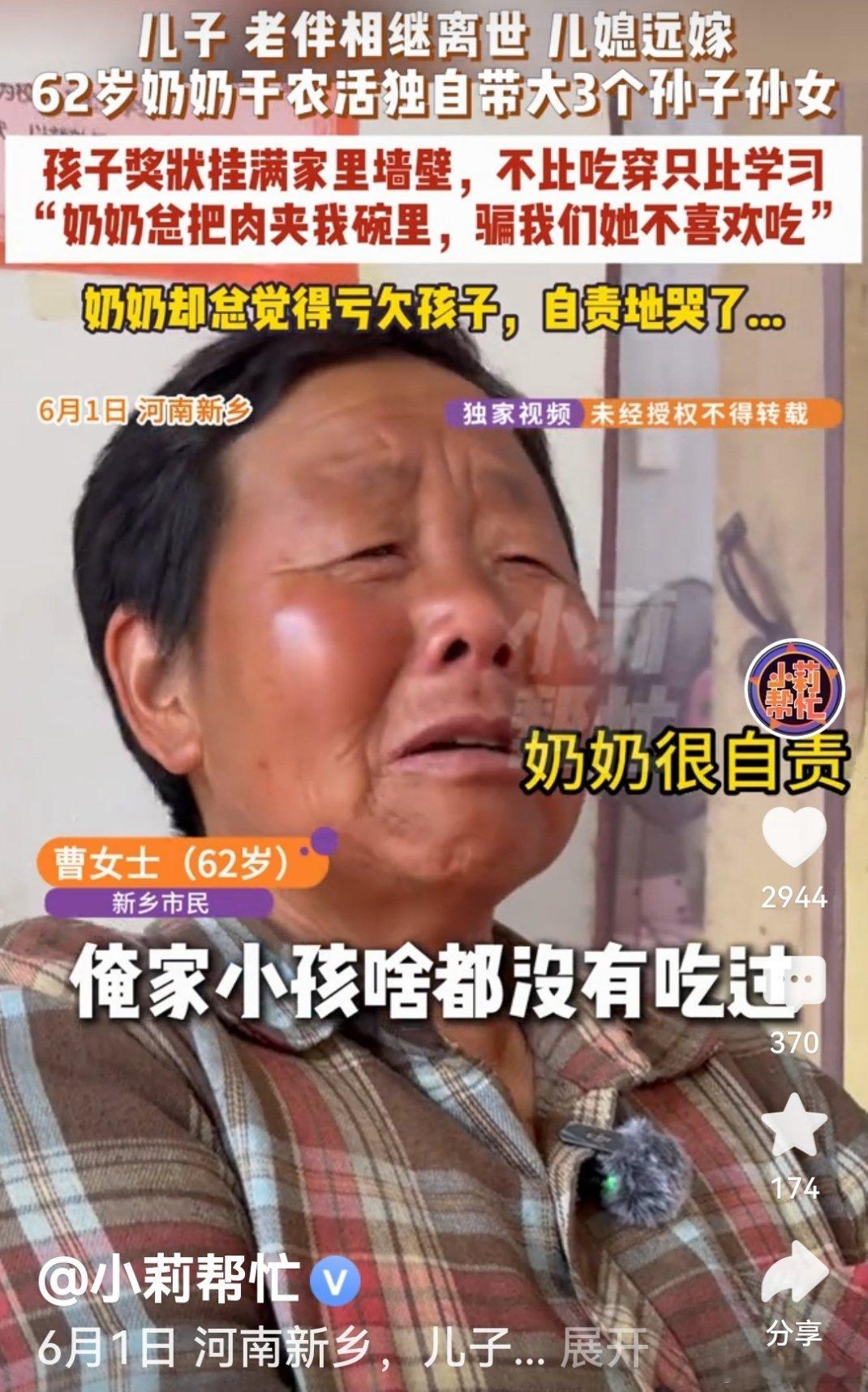 奶奶干农活独自带大3个孙子孙女大姨是真不容易呀，一个人养活三个孩子，还把孩子都带