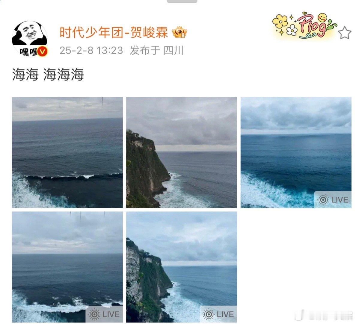 贺峻霖：海海 海海海贺峻霖拍了拍海🌊 