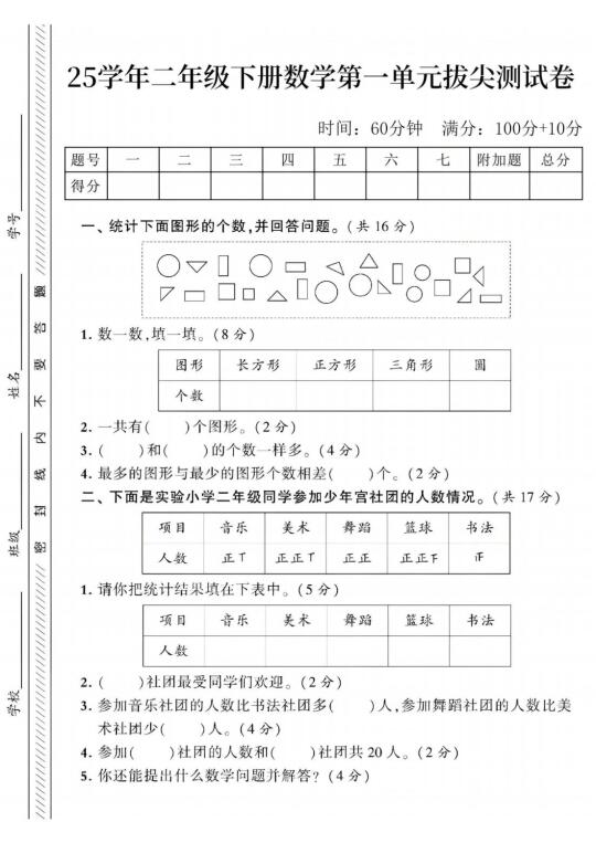 二年级下册数学第一单元拔尖测试卷🔥🔥