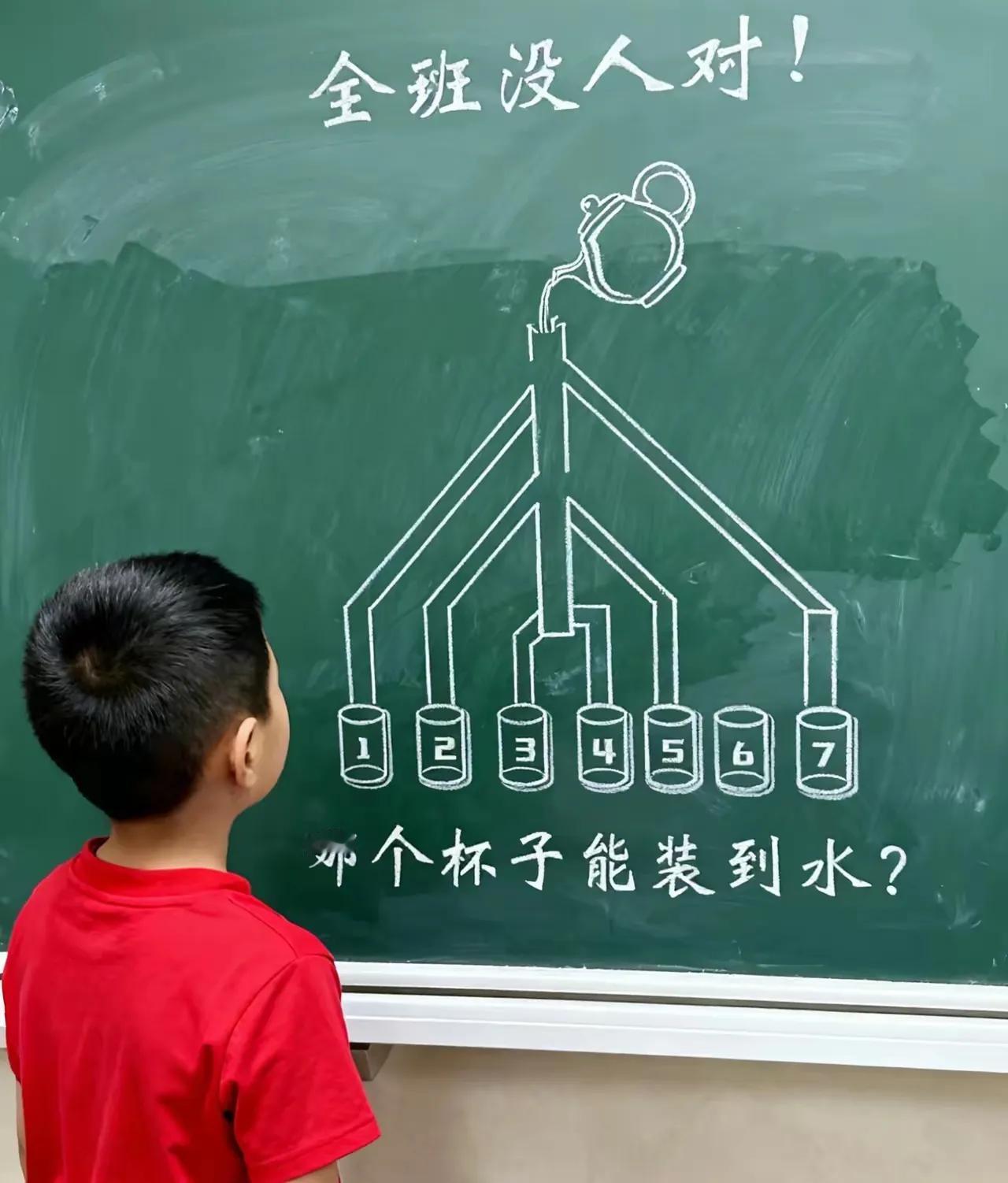 这道题全班没有人做对。老铁们，你能做对吗？这里有7只杯子，哪只杯子最先装到水？