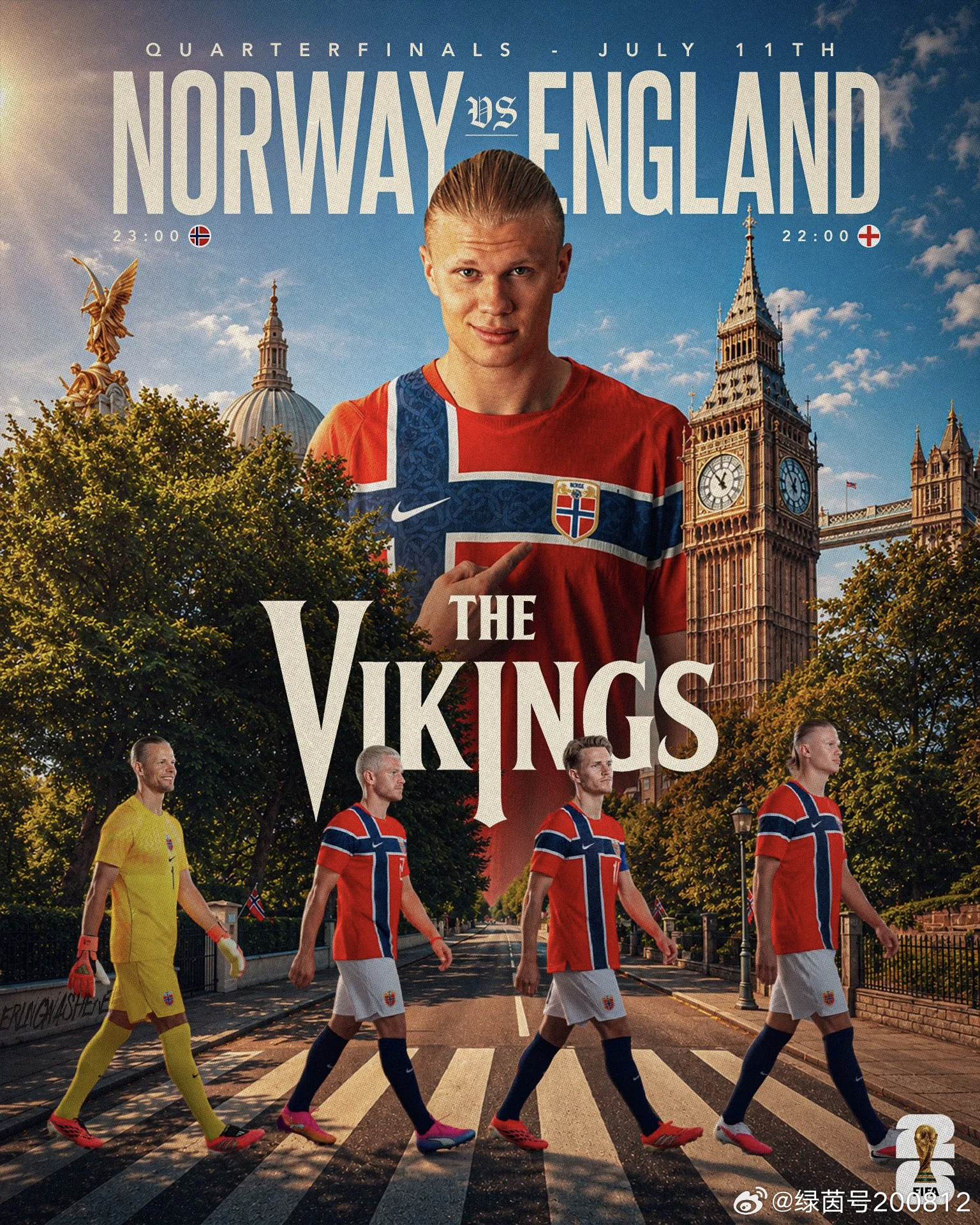 7月11日，英国🇬🇧时间22点、挪威🇳🇴时间23点，2026世界杯四分之