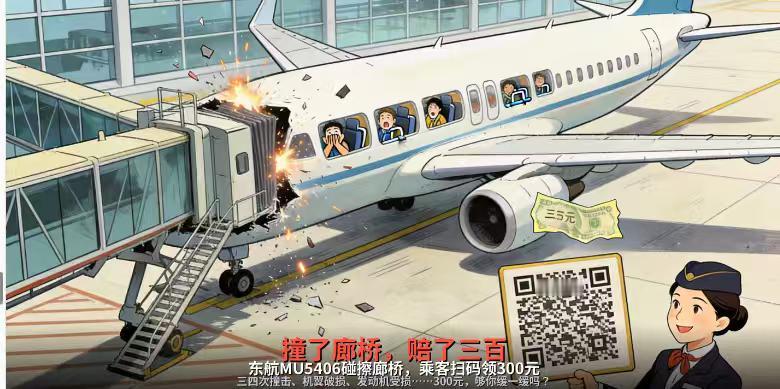 飞机撞廊桥，乘客获赔300元！东航惊魂一刻：机翼破损，旅客人均“秒到账”
落地滑