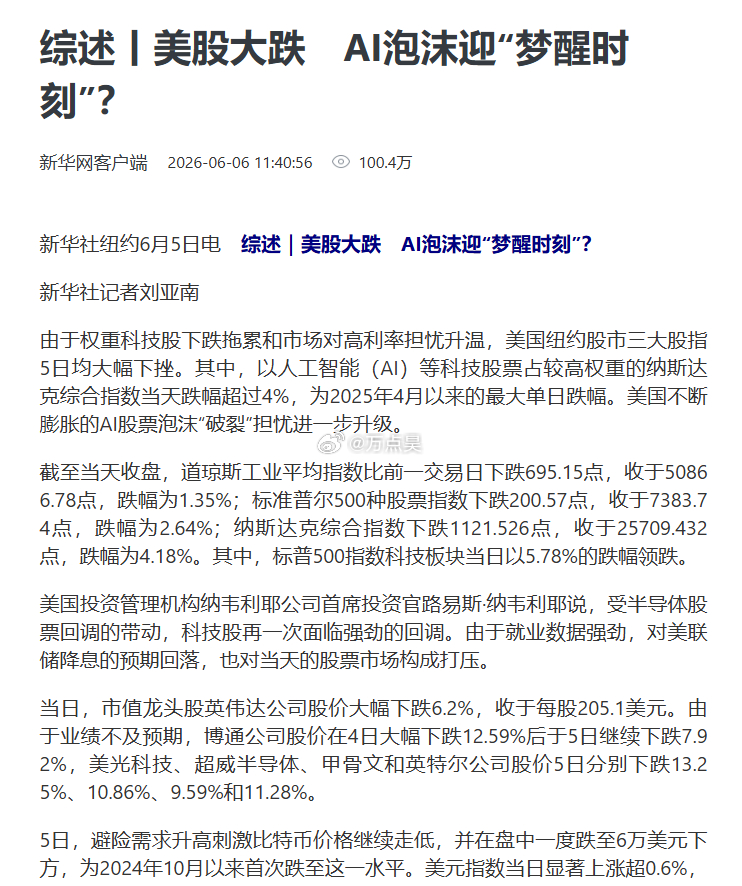 黑子说话！！！这会美国那边也提示AI泡沫风险了！！！咱们官媒比那边提前了1个月提