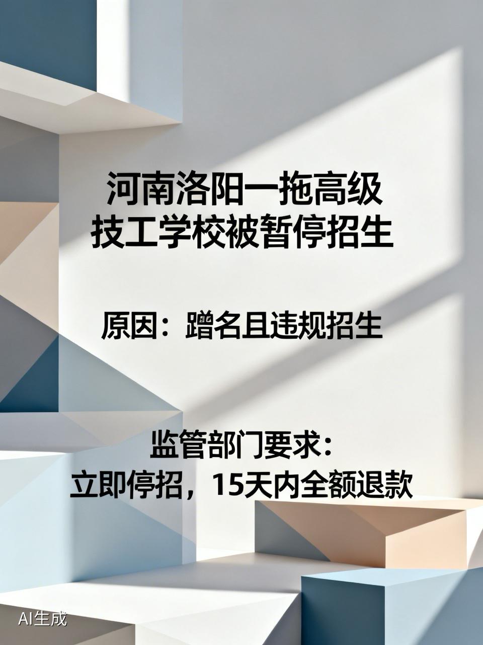 6月7号，网上有则报道：河南洛阳一拖高级技工学校被暂停招生了。
什么原因？因为它