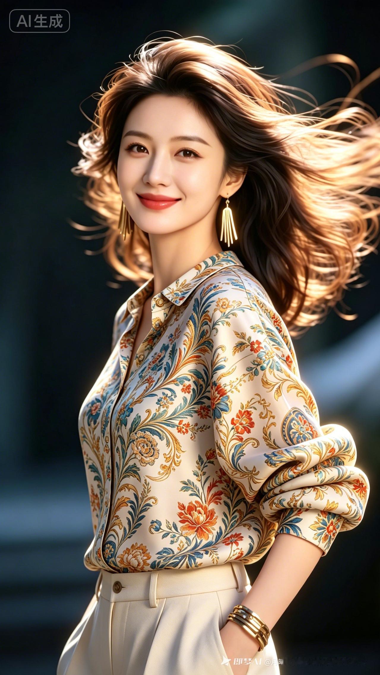 这位美女穿着花衬衫，好有气质！
