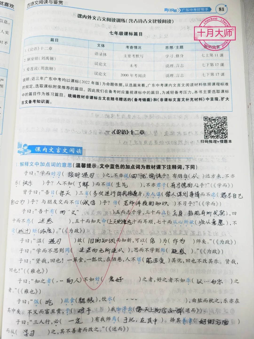 初三中考语文文言文复习：《论语》十二章