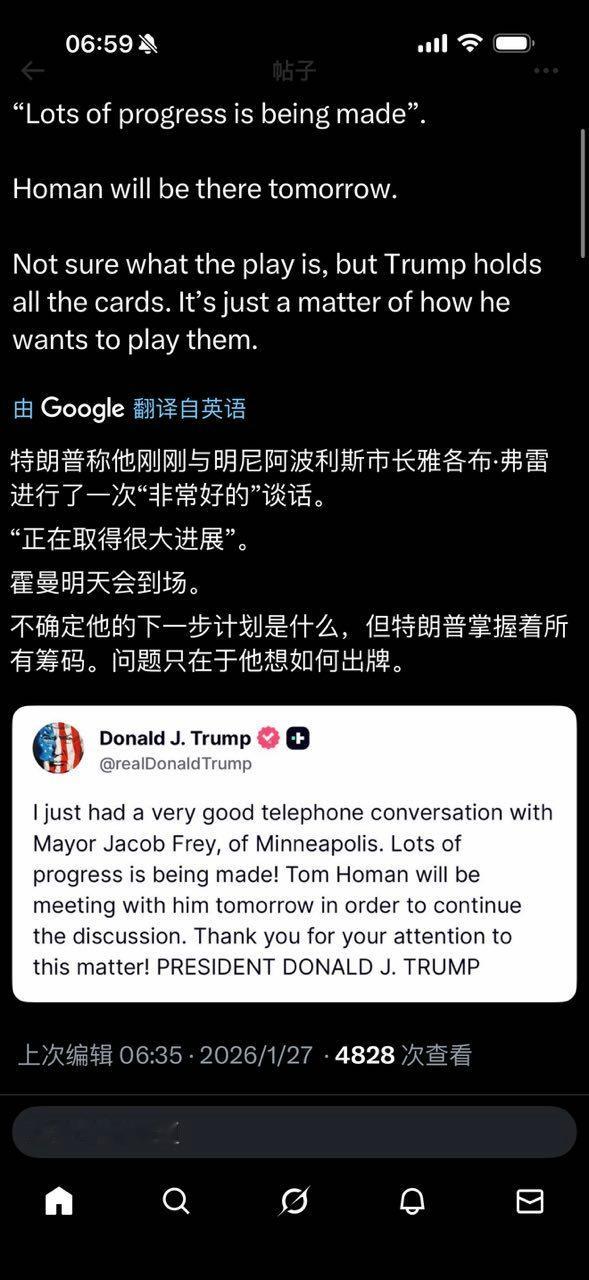 川普也与阿波利斯市长通了话。 