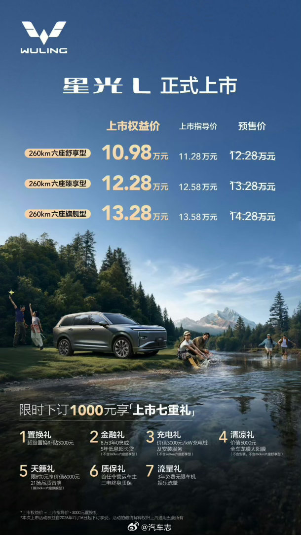果然是人民的五菱，星光L上市价10.98万起～大 6 座，37.9度电池，纯电2