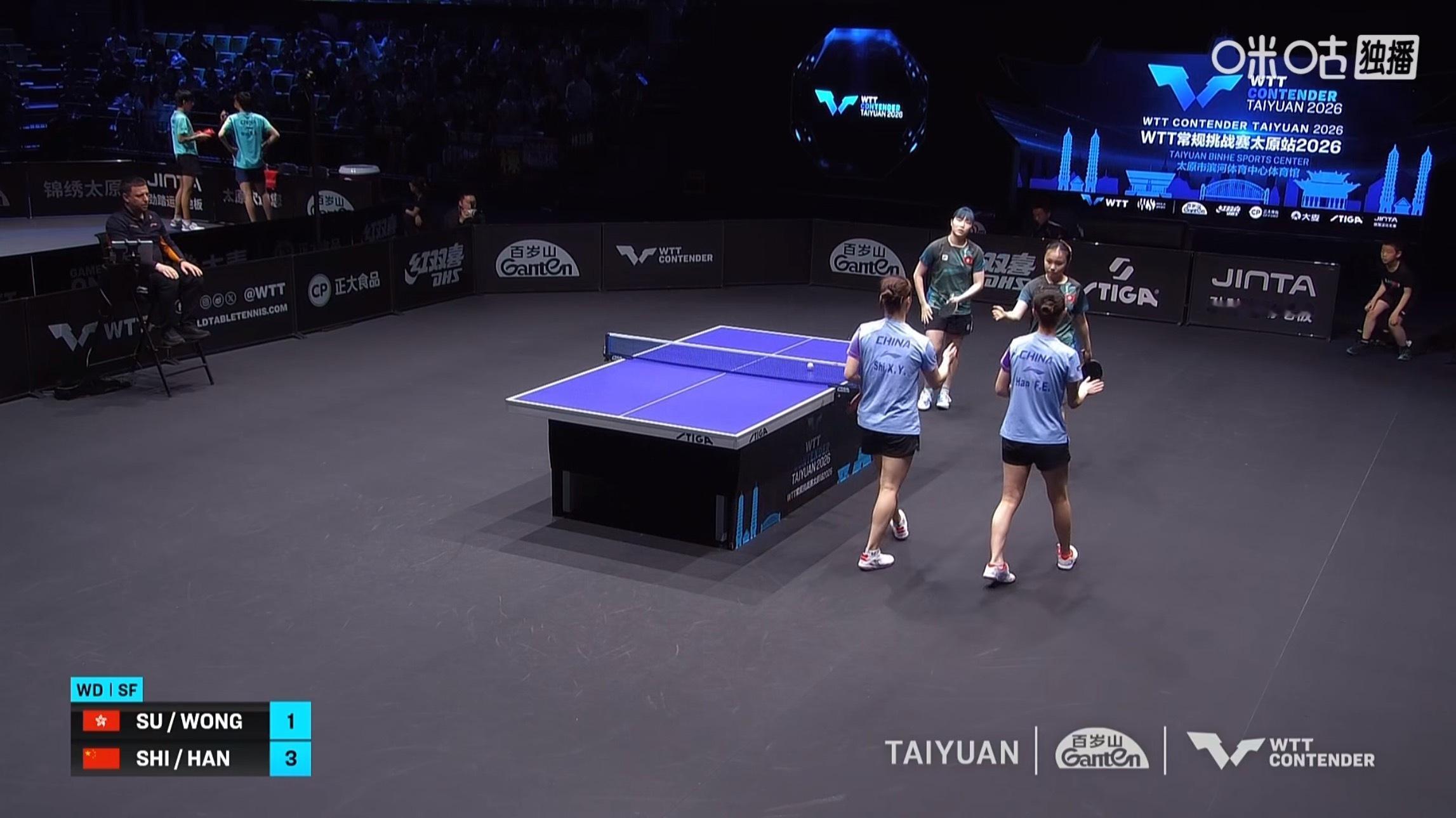 石洵瑶/韩菲儿3比1苏籽童/黄凯彤(11-9，11-4，8-11，12-10)晋