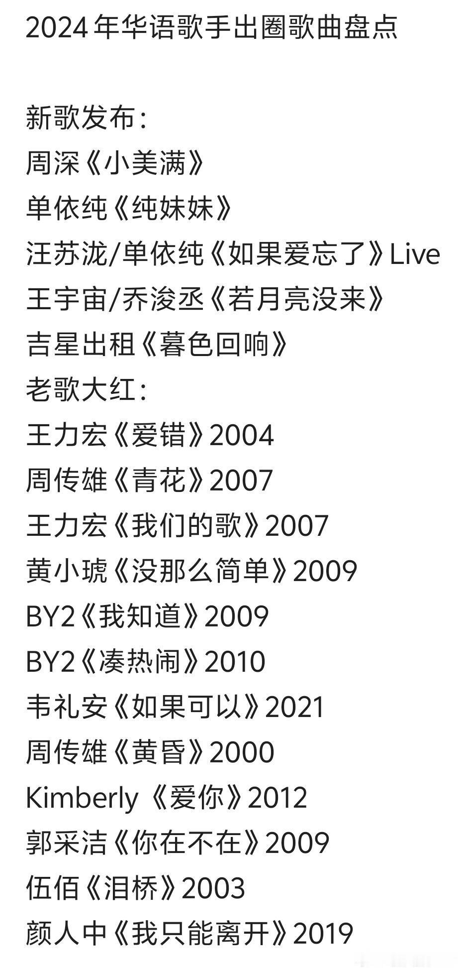 2024年华语歌手出圈歌曲盘点新歌发布：周深《小美满》单依纯《纯妹妹》汪苏泷/单