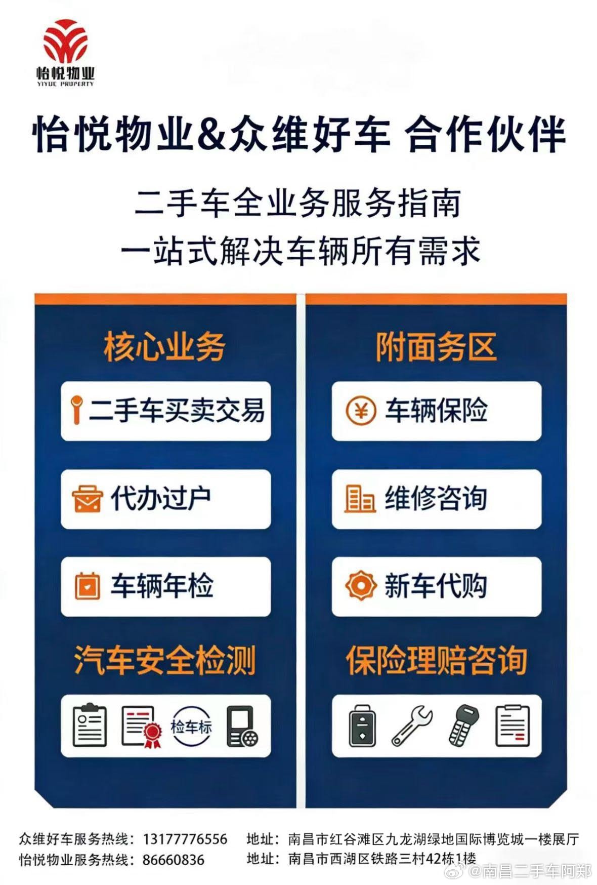 感谢西湖区怡悦物业支持，众维好车与怡悦物业联合打造透明放心汽车服务平台，为小区业