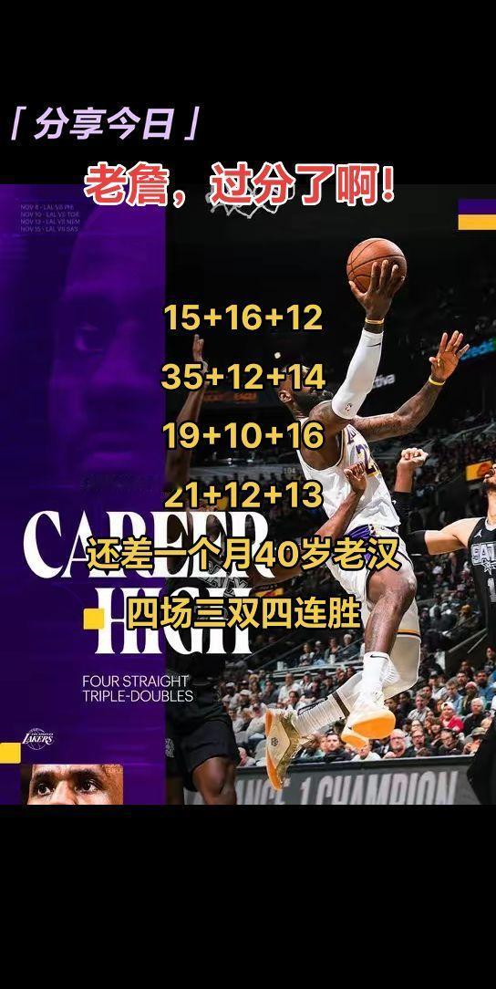 詹姆斯，你TMD还不老！在这么刷，别人还咋整！
老了就少要强了，真整事啊！
詹姆