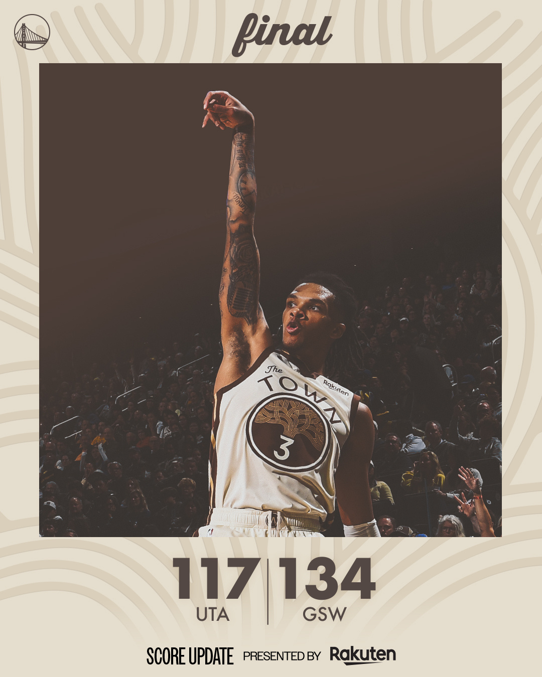 134-117，拿下拿下👌感觉很久没机会发战报了，勇士你最近把我们养得很差