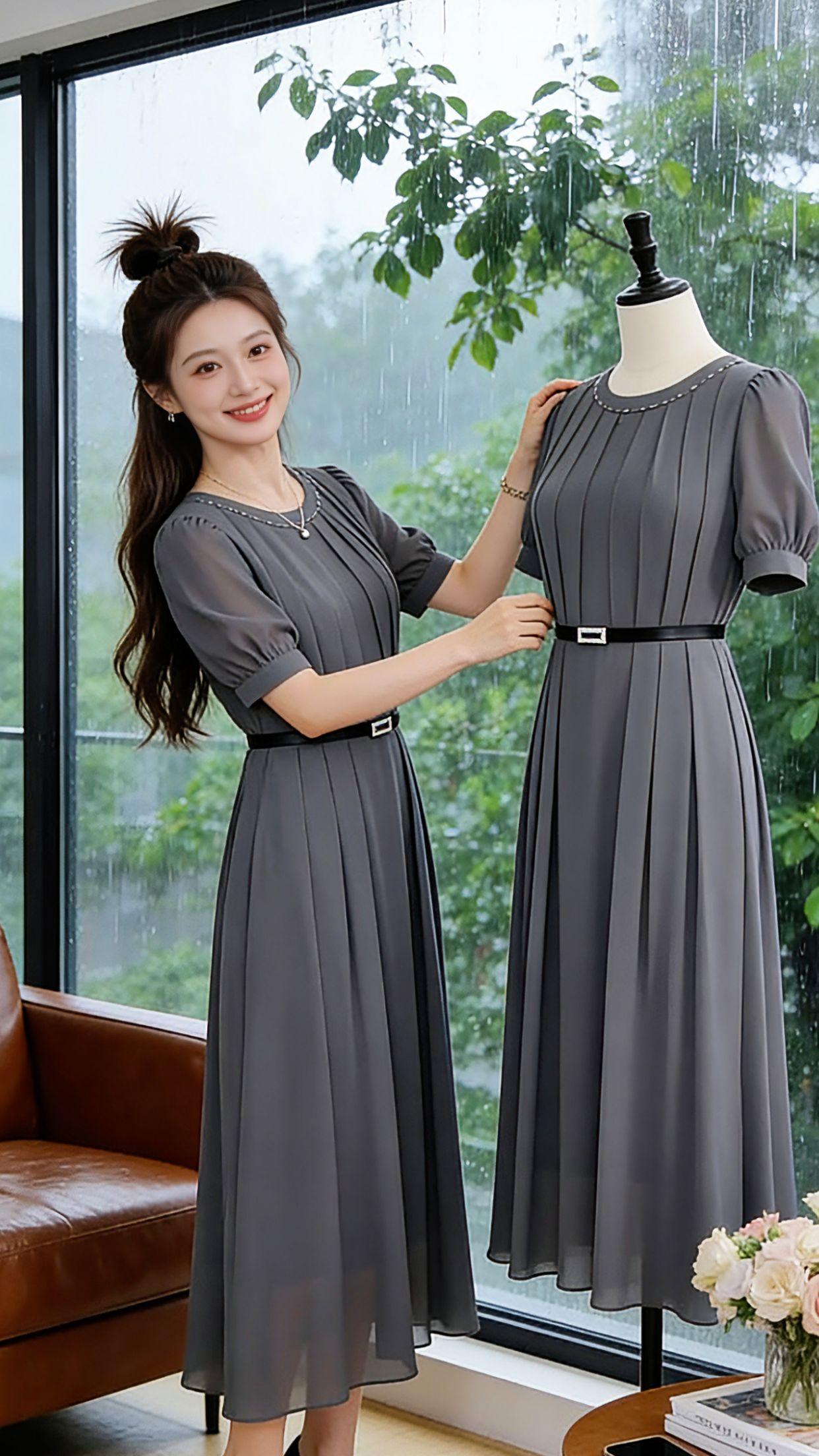 谁懂啊！Danny这条灰裙真的太会了。雨天居家、湖边闲坐、海边度假，不管什么场景