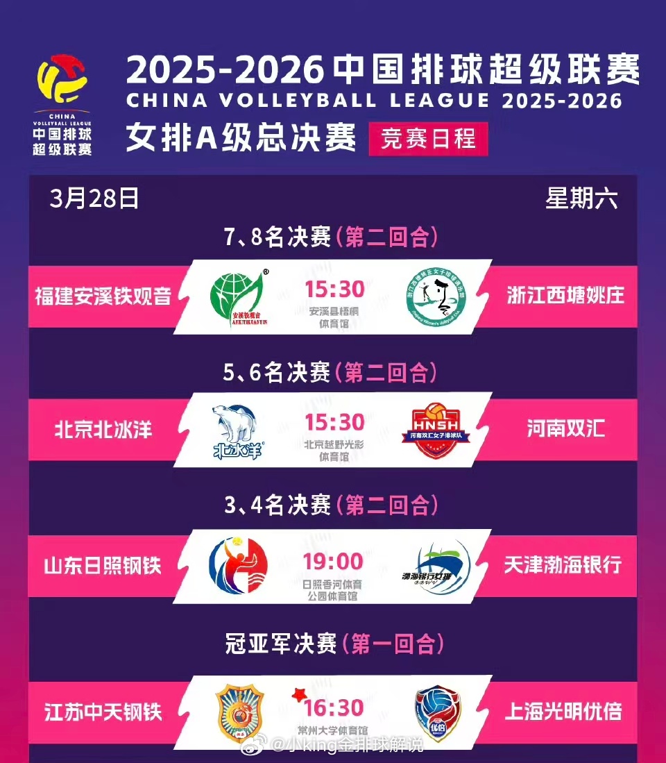 ❤️3月28日周六直播预告： ▲【女排超决赛1和排位赛2+龚翔宇 在*企鹅体育a