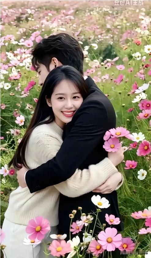 天净沙.花海情缘
俊才靓女身材，
花丛蜜意深埋。
誓盟两无嫌猜。
同心结带，
笑