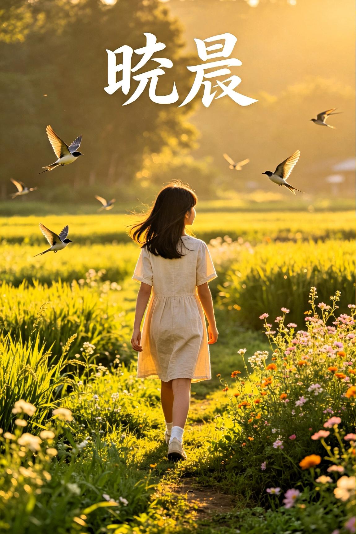《晓晨》
 

晓破轻烟绕野畴，

疏风拂露润汀洲。

啼莺初醒栖林杪，

一缕