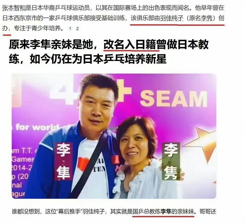李隽，我国乒乓球国家队总教练李隼的亲妹妹，在日本做乒乓球教练，改日本名“羽佳纯子
