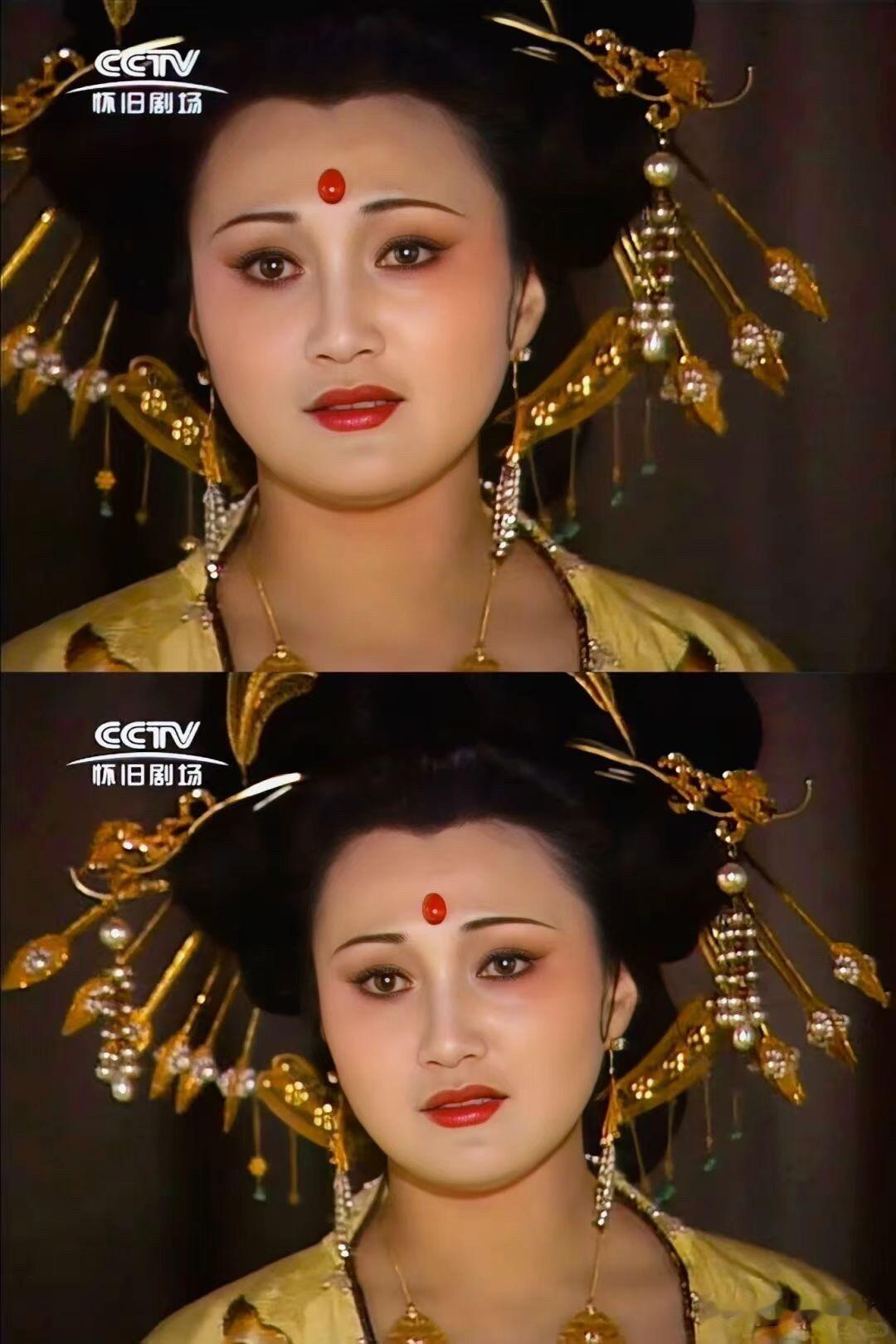 以现代眼光来看，这份容貌未必讨喜。
但她把杨贵妃珠圆玉润、雍容华贵的气质刻画得入