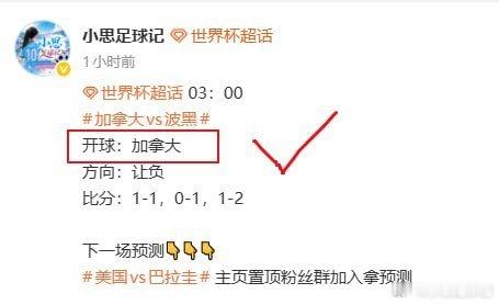 开球你钟了吗？加拿大vs波黑世界杯 没方向看主页置顶粉丝群