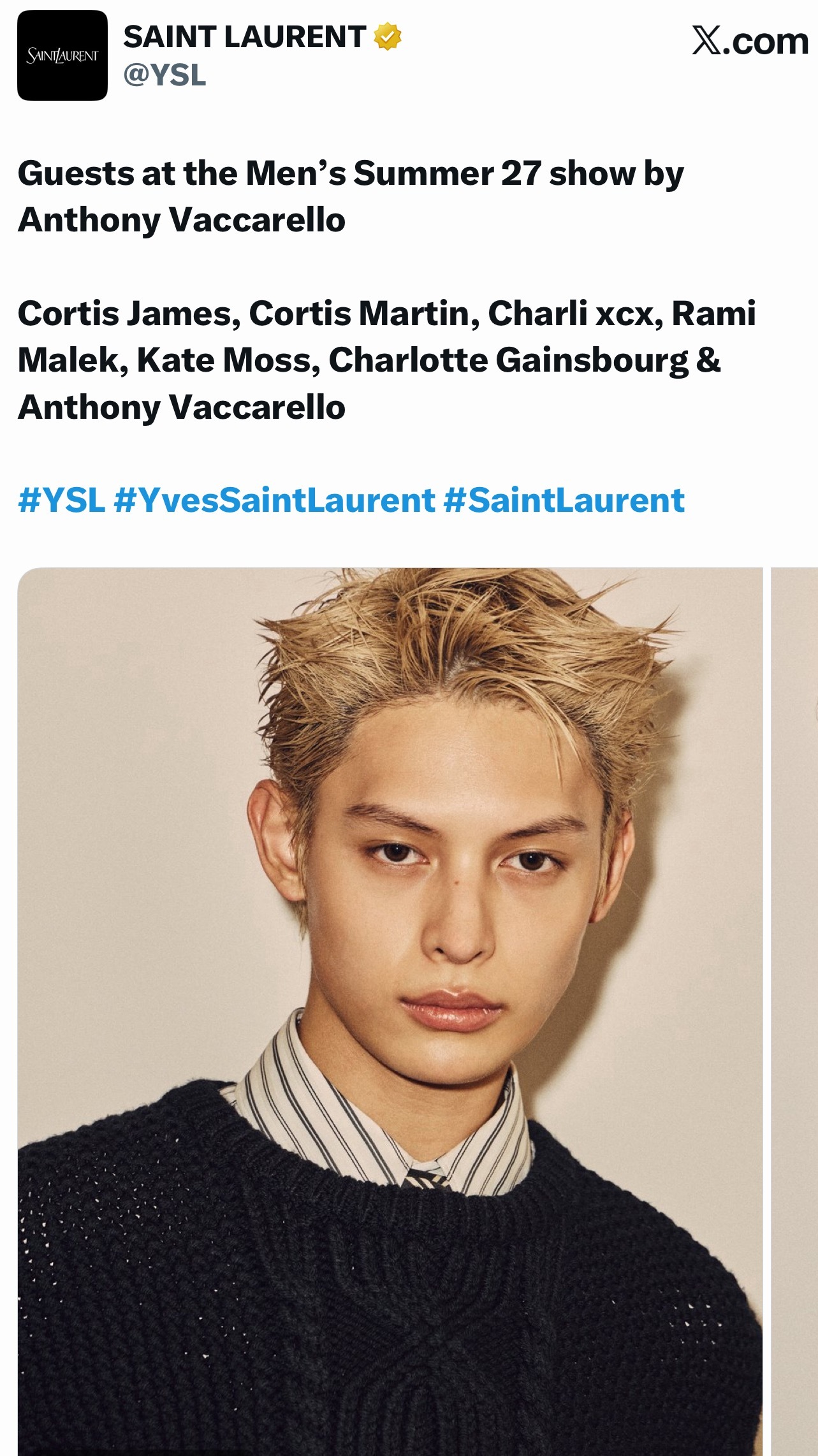YSL官推更新 