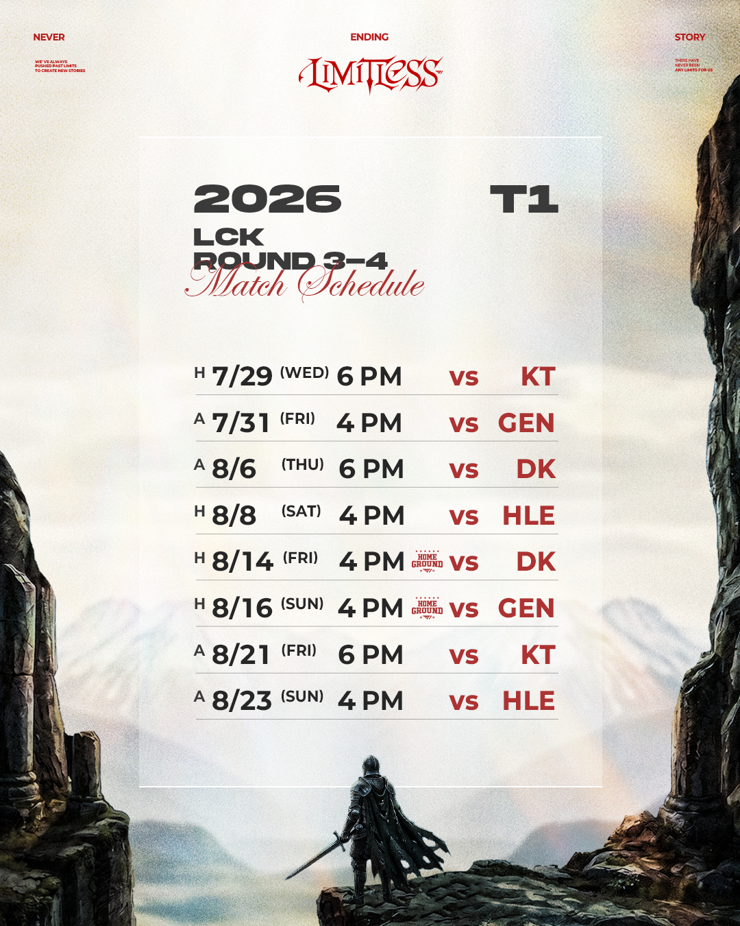 2026 LCK ROUND 3-4 赛程T1 T1LOL