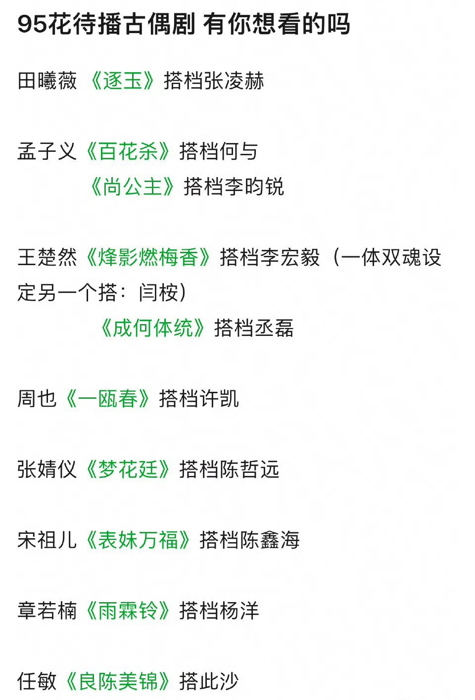 95花们基本人手一部待播古偶 ​​​
