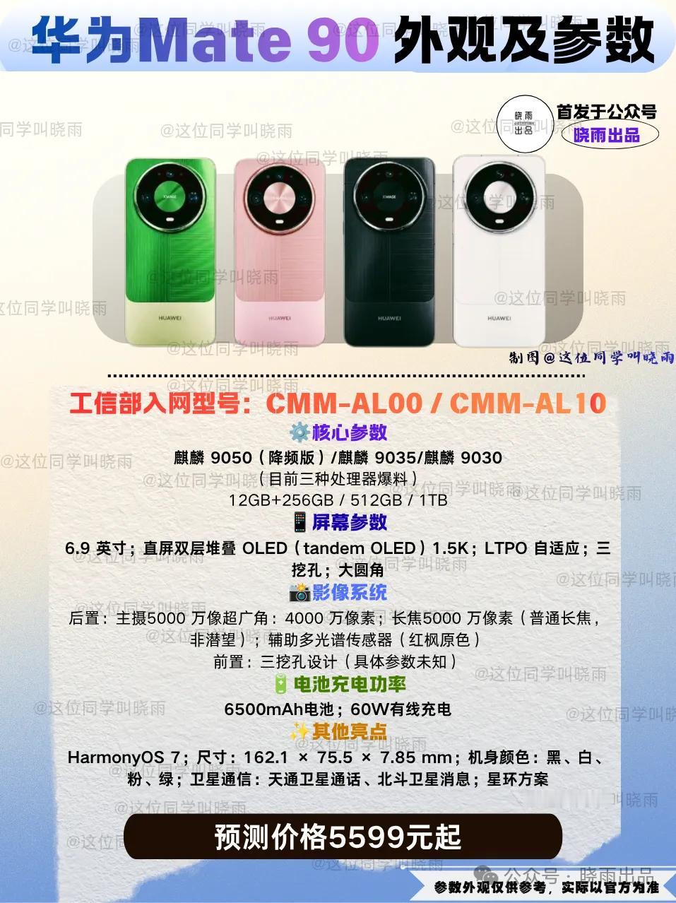 华为Mate 90：全部配色曝光，处理器成迷！
原本以为华为Mate 90将会官