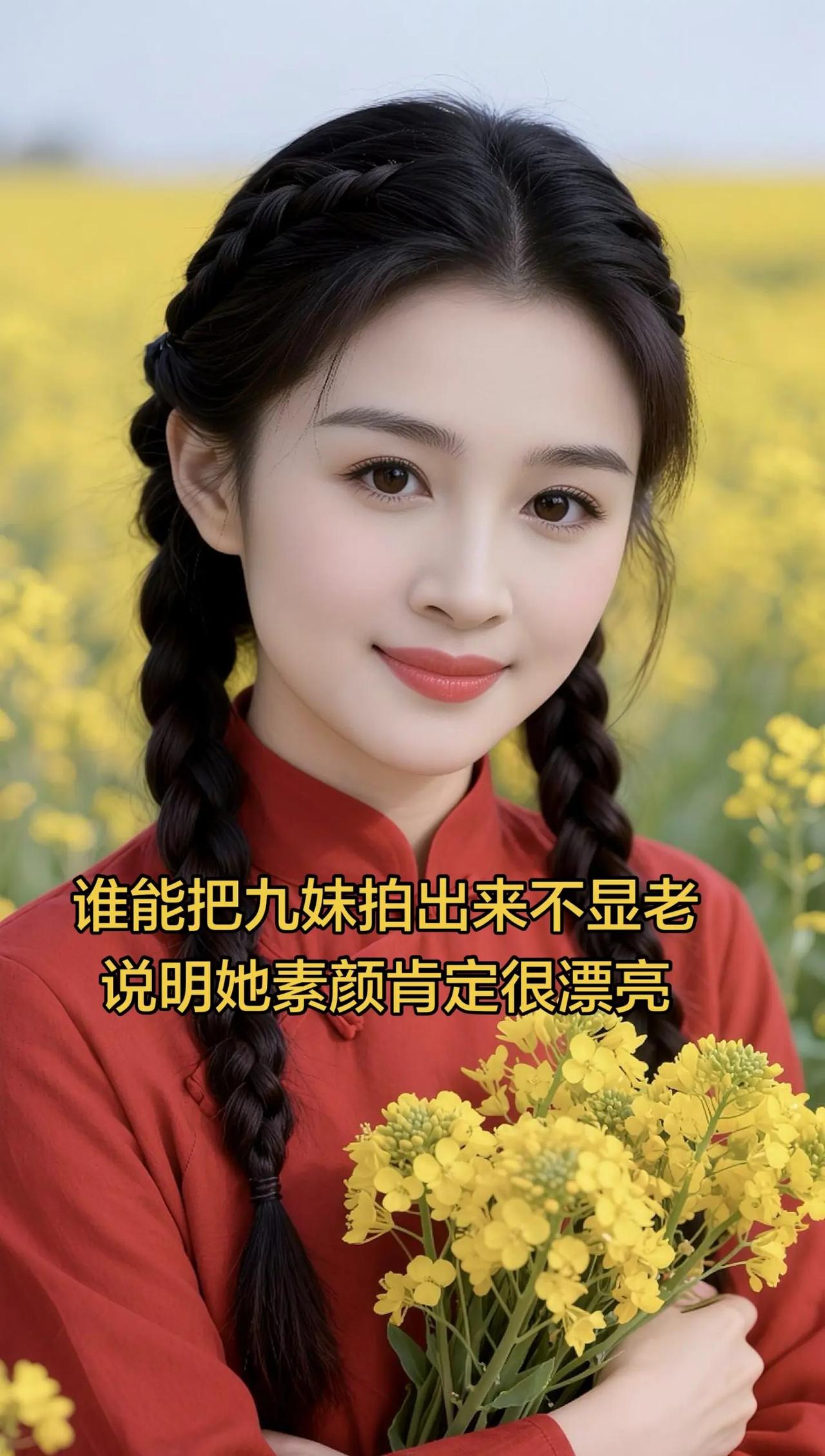 AI田园麻花写真 随变ai随便玩 九妹 九妹九妹漂亮的妹妹 油菜花写真