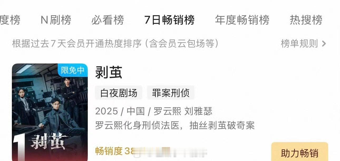 罗云熙剥茧一周畅销榜登顶了🎉 