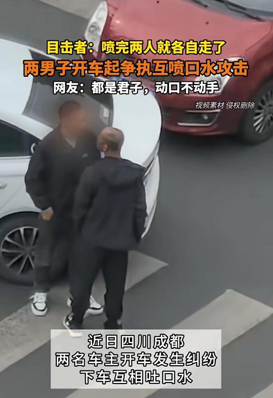 “君子动口不动手？！”近日，四川成都，两名男子因开车发生争执，下车后，双方并未大