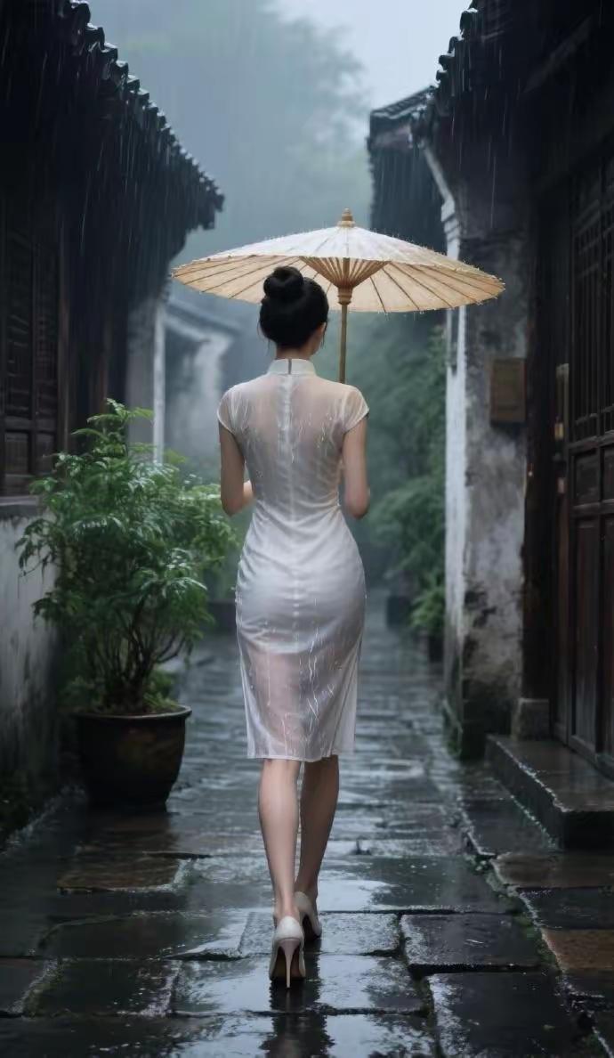 对联
上联：雨巷；
下联：[作揖][作揖][作揖]。